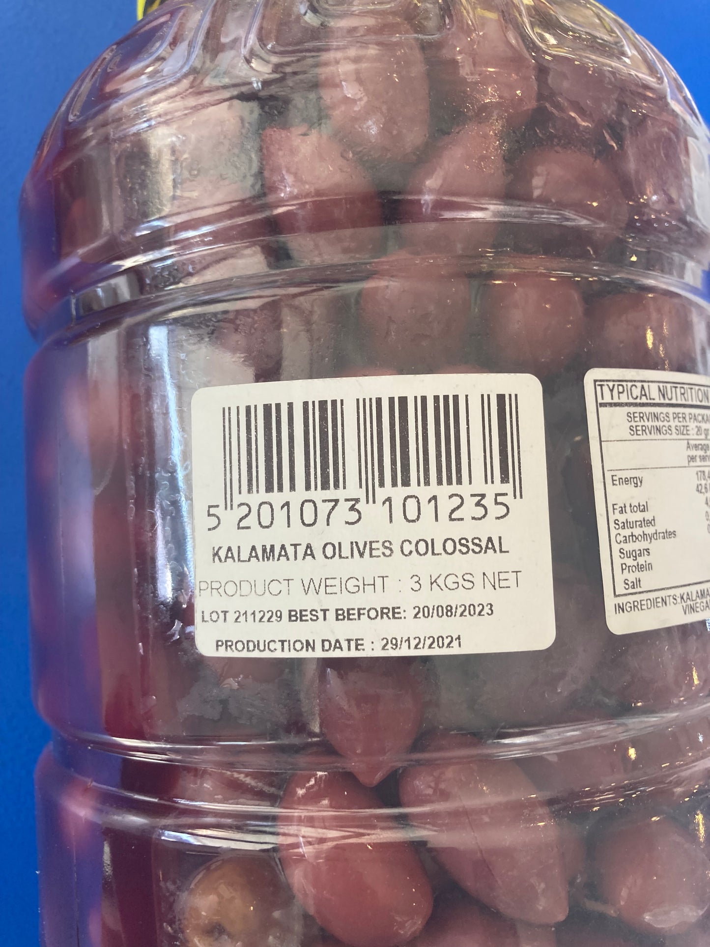 3kg kalamata olives colossal label