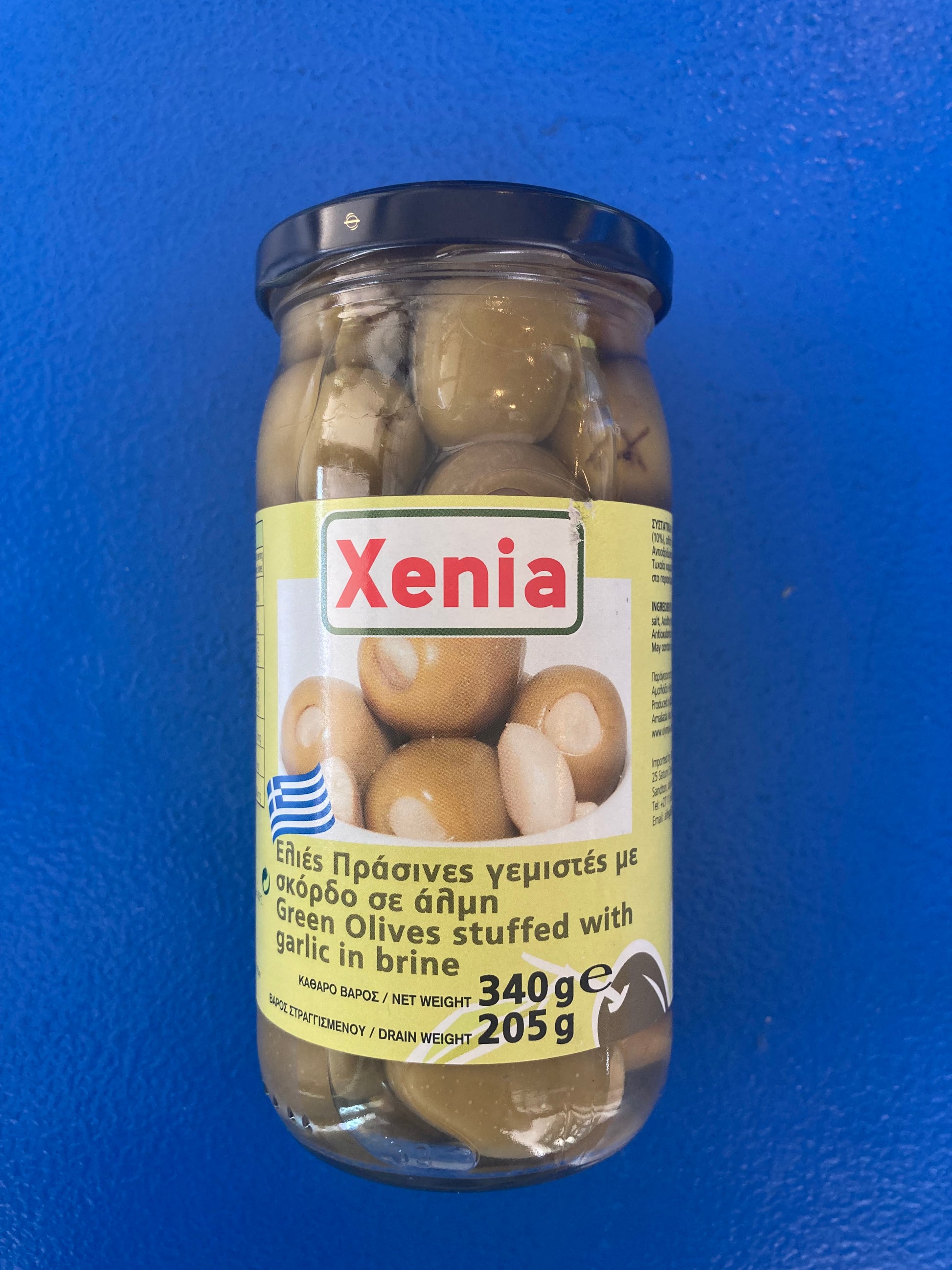 Xenia green olives stuffed with garlic in brine