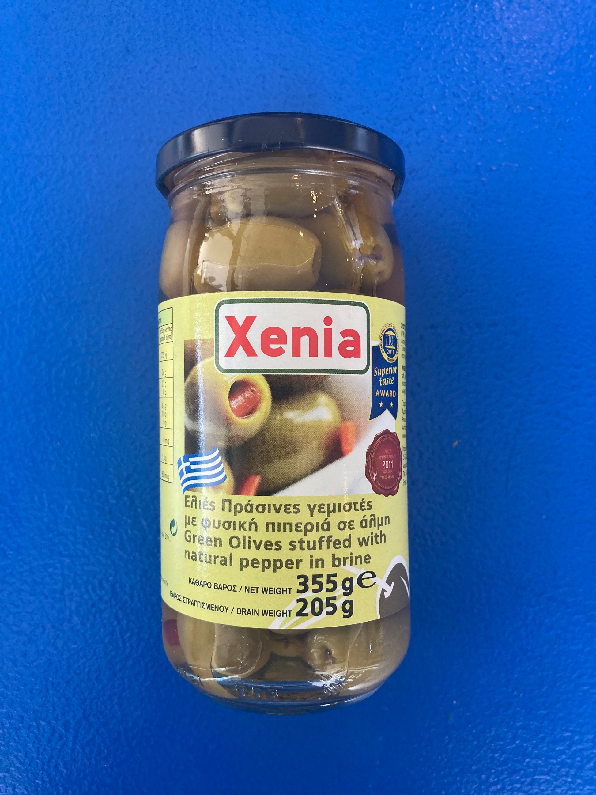 Xenia green olives stuffed with natural pepper in brine